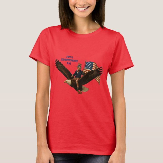 Patriotic July 4 Uncle Sam Riding a Bald Eagle URM T-Shirt (Front)