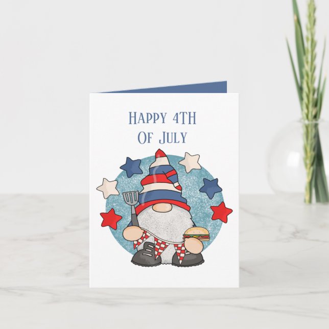 Patriotic July 4th add sentiment gnome Holiday Card (Front)