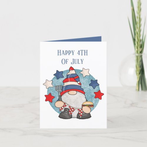 Patriotic July 4th add sentiment gnome Holiday Card