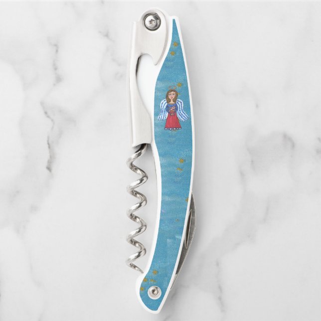 Patriotic July 4th Angel American Flag Gold Stars Waiter's Corkscrew (Front)