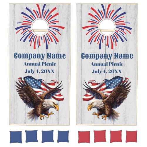 Patriotic July 4th Company Picnic Custom Eagle Cornhole Set