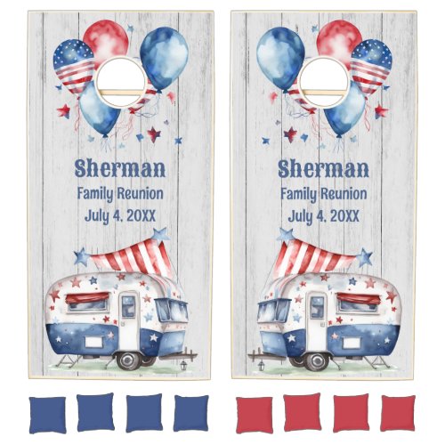 Patriotic July 4th Family Reunion Custom Camper Cornhole Set