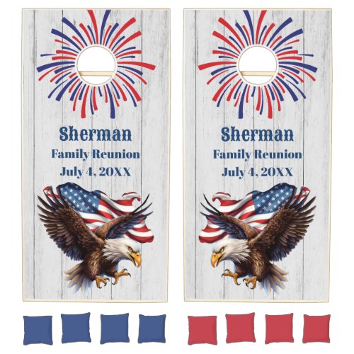 Patriotic July 4th Family Reunion Custom Eagle Cornhole Set