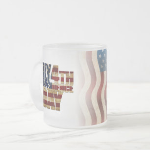 Patriotic July 4th Flag Design Frosted Glass Coffee Mug