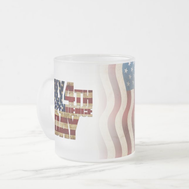 Patriotic July 4th Flag Design Frosted Glass Coffee Mug (Front Left)