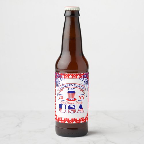Patriotic July 4th Independence Day Celebration Beer Bottle Label