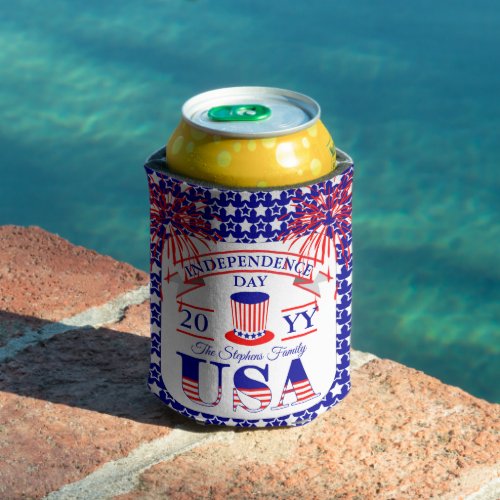 Patriotic July 4th Independence Day Celebration Can Cooler