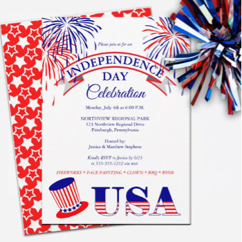 Patriotic July 4th Independence Day Celebration Invitation by holidayhearts at Zazzle