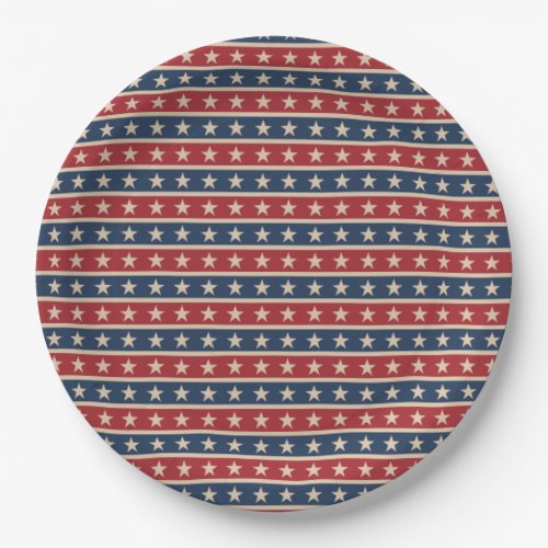 Patriotic July 4th Memorial Day Red Blue Stars Paper Plates