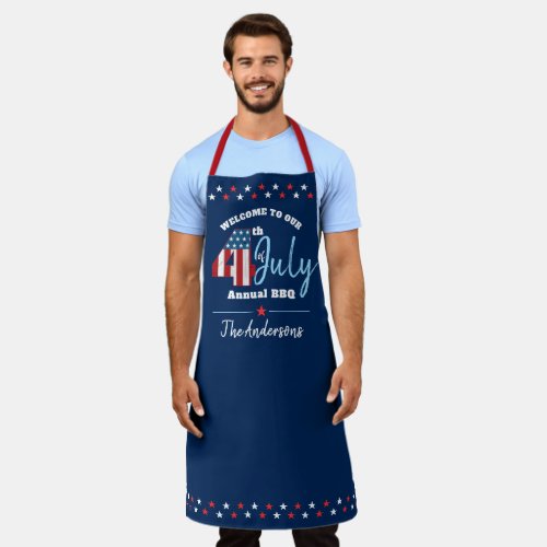 Patriotic July 4th Red White Blue Stars USA Flag Apron