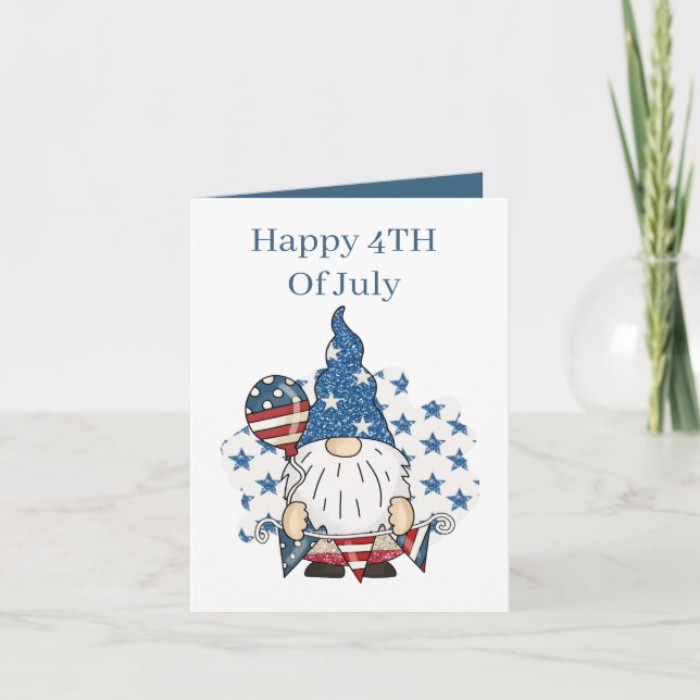 Patriotic July Fourth add sentiment gnome Holiday Card (Front)