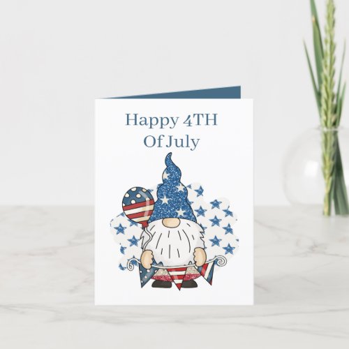 Patriotic July Fourth add sentiment gnome Holiday Card