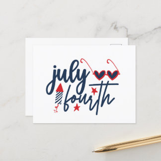Patriotic July Fourth word art Holiday Postcard