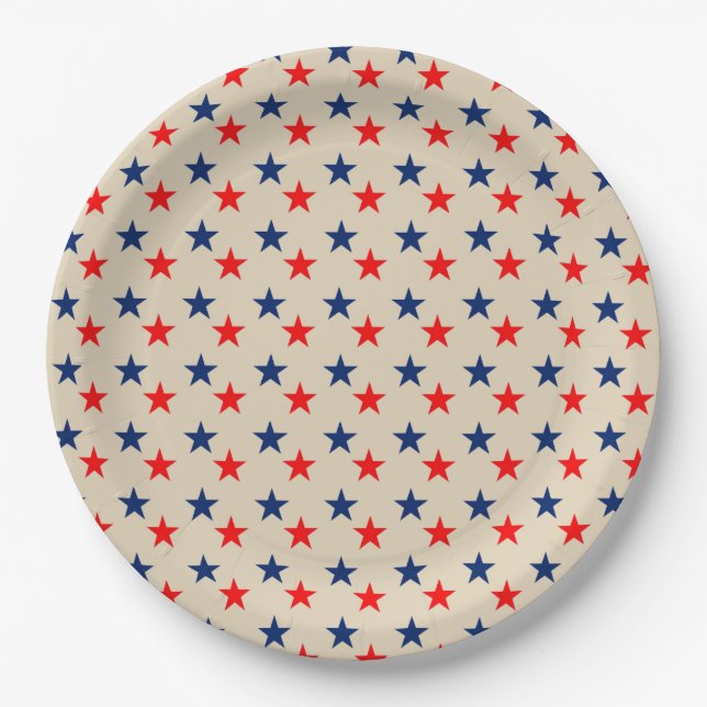 Patriotic July USA American Rustic Country Stars Paper Plates (Front)