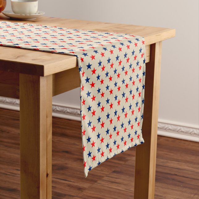 Patriotic July USA American Rustic Country Stars Short Table Runner (In Situ)