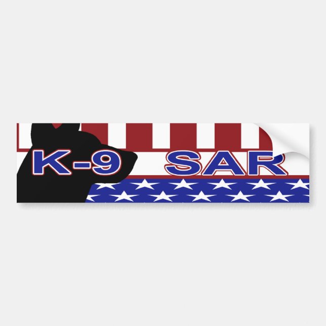 PATRIOTIC K-9 SAR -CANINE SEARCH & RESCUE BUMPER STICKER (Front)