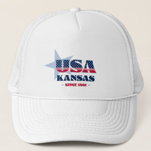 Patriotic Kansas Typography Trucker Hat