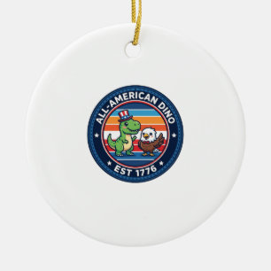 Patriotic Kawaii Dinosaur All-american DINO EST 17 Ceramic Ornament