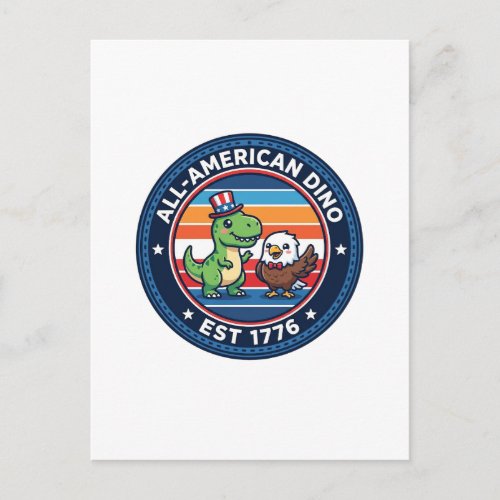 Patriotic Kawaii Dinosaur All-american DINO EST 17 Postcard