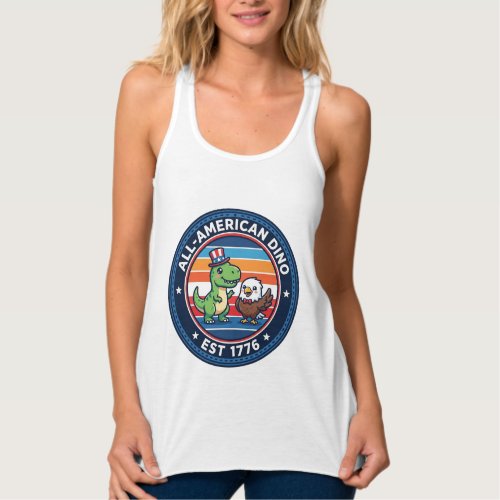 Patriotic Kawaii Dinosaur All-american DINO EST 17 Tank Top