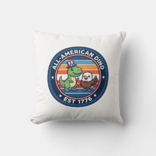 Patriotic Kawaii Dinosaur All-american DINO EST 17 Throw Pillow