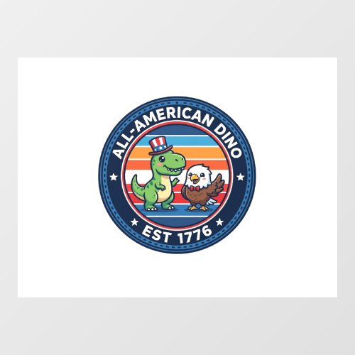 Patriotic Kawaii Dinosaur All-american DINO EST 17 Window Cling