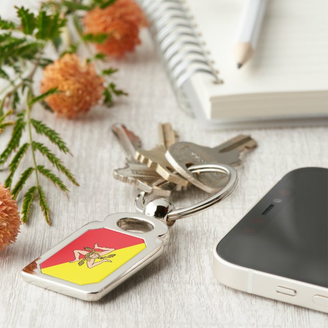 Patriotic keychain with Flag of Sicily, Italy (Side)