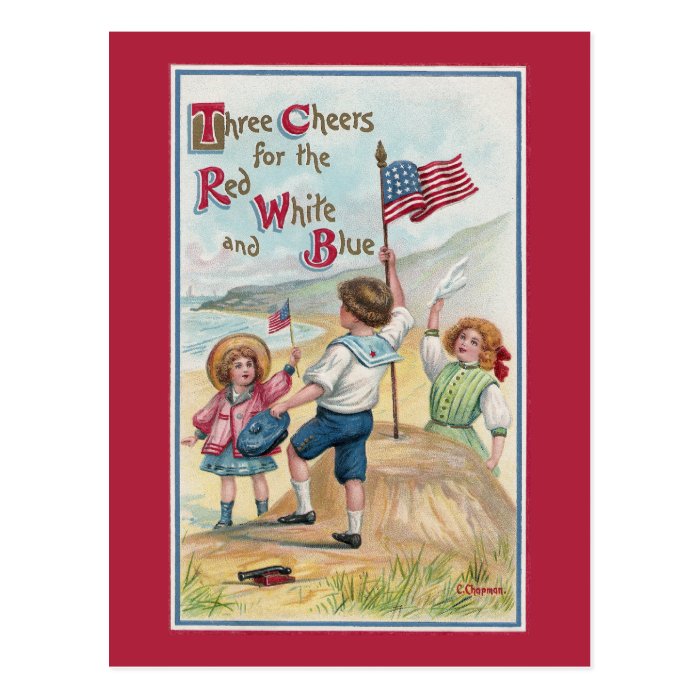 Patriotic Kids at the Beach with Flags Post Cards