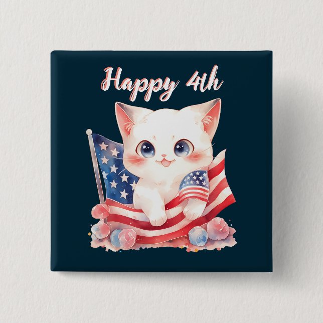 Patriotic Kitten 4th of July Happy 4th Custom Button (Front)