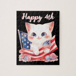 Patriotic Kitten 4th of July Happy 4th Custom Jigsaw Puzzle