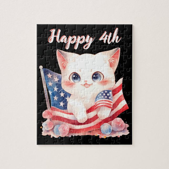Patriotic Kitten 4th of July Happy 4th Custom Jigsaw Puzzle (Vertical)