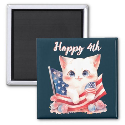 Patriotic Kitten 4th of July Happy 4th Custom Magnet