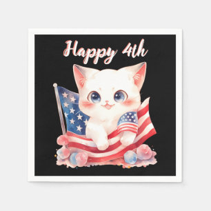 Patriotic Kitten 4th of July Happy 4th Custom Napkins