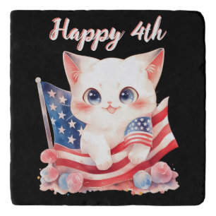 Patriotic Kitten 4th of July Happy 4th Custom Trivet