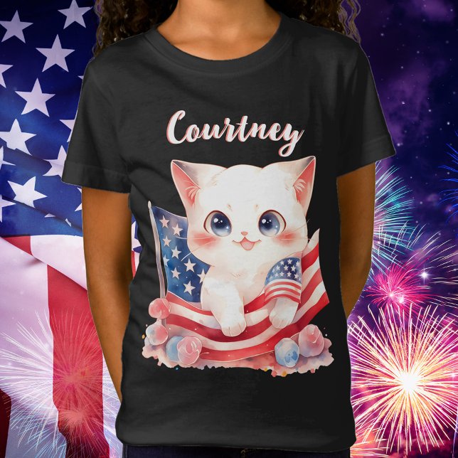 Patriotic Kitten 4th of July Personalized T-Shirt (Patriotic Kitten 4th of July Personalized T-Shirt)