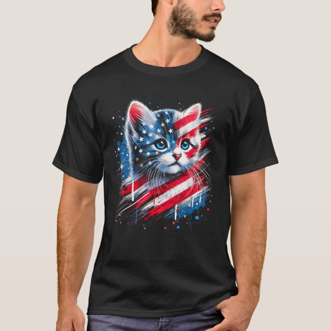 Patriotic kitten or American flag inspired cat  T-Shirt (Front)