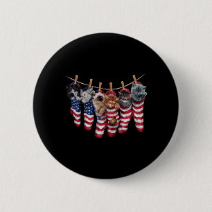 Patriotic Kittens In Aamerican Flag Socks Funny Button