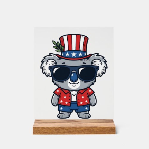 Patriotic Koala Vintage Style Vector Art_1 Acrylic Sign