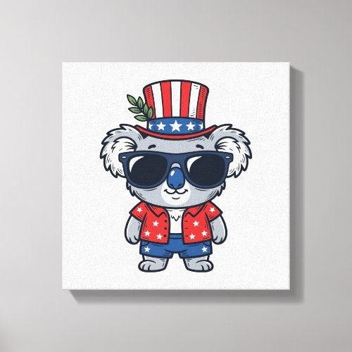 Patriotic Koala Vintage Style Vector Art_1 Canvas Print