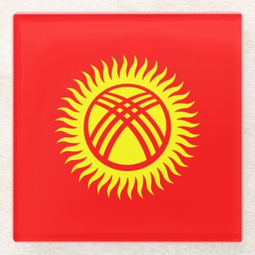 Patriotic Kyrgyzstan Flag Glass Coaster