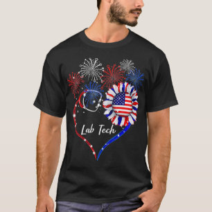 Patriotic Lab Tech Sunflower 4th Of July American  T-Shirt