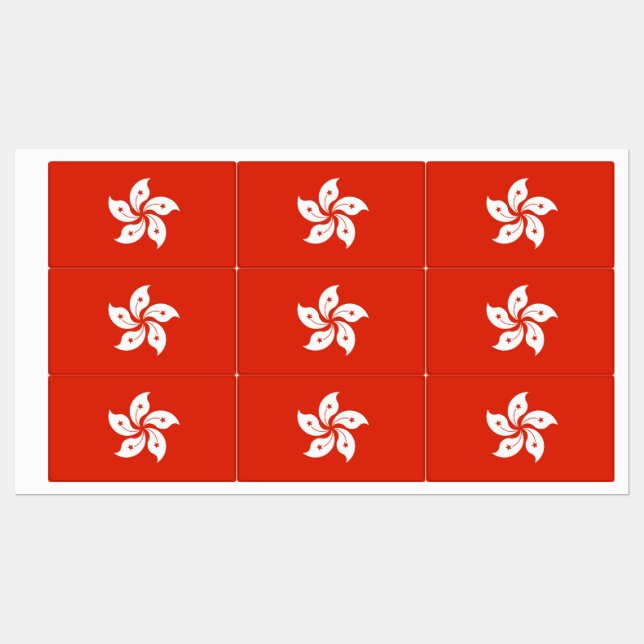 Patriotic labels with flag of Hong Kong (Sheet)