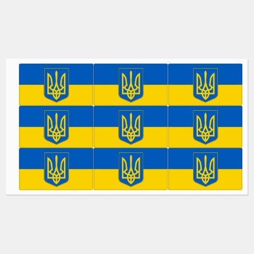 Patriotic labels with flag of Ukraine coat of arms