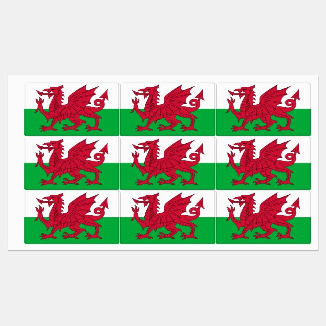 Patriotic labels with flag of Wales (Sheet)