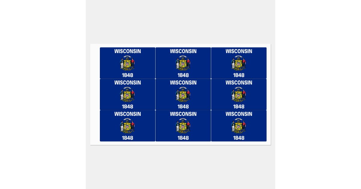 Patriotic labels with flag of Wisconsin State | Zazzle