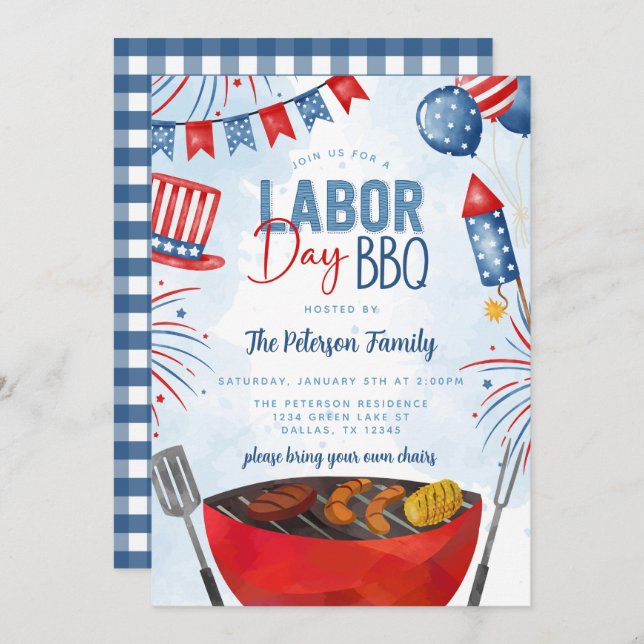 Patriotic Labor Day BBQ Party Invitation (Front/Back)