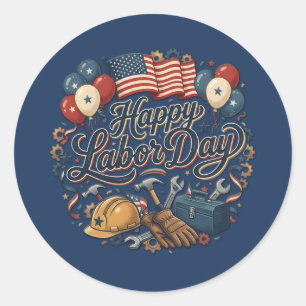 Patriotic Labor Day / Día del Trabajo Festivo Classic Round Sticker