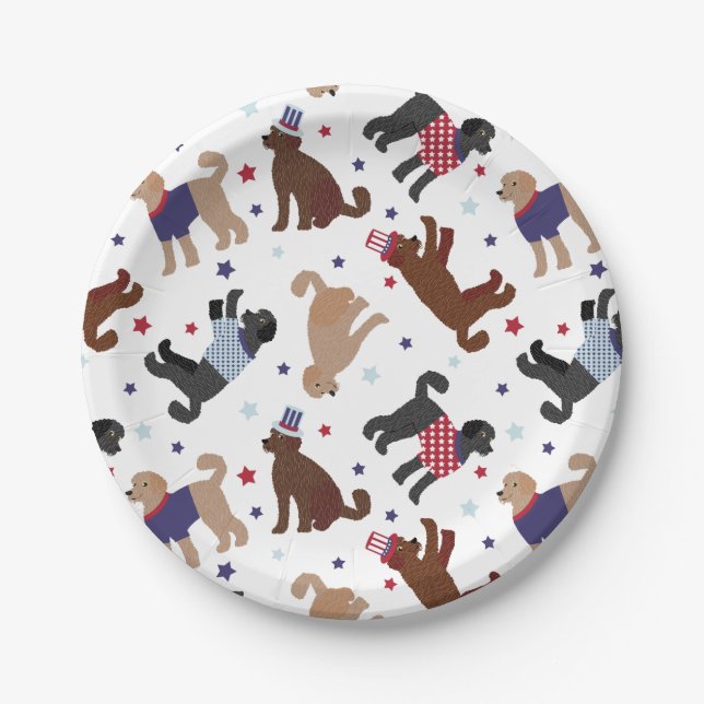 Patriotic Labradoodle Pattern Paper Plates (Front)
