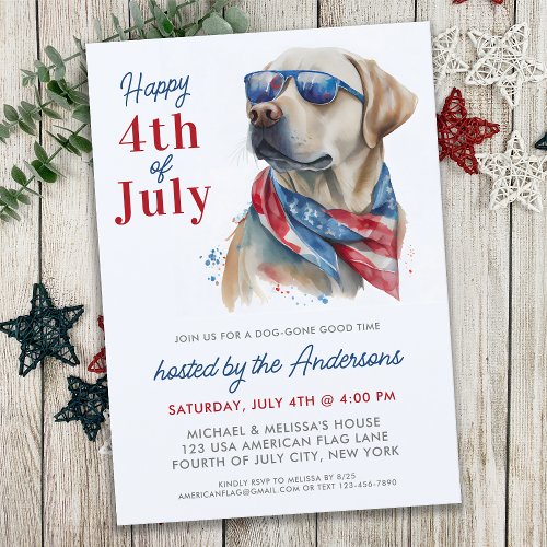 Patriotic Labrador Dog USA Flag 4th Of July Party Invitation