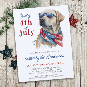 Patriotic Labrador Dog USA Flag 4th Of July Party Invitation Postcard
